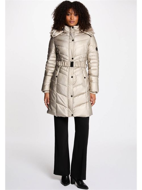 Down jacket with belt and hood with faux fur trim GALEX1 MORGAN DE TOI | GALEX1GOLD
