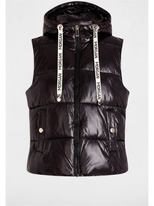 Gilet imbottito donna nero effetto lucido con cappuccio GMODON - TAGLIE FRANCESI MORGAN DE TOI | GMODONNOIR