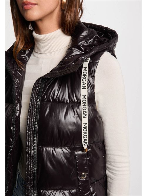 Gilet imbottito donna nero effetto lucido con cappuccio GMODON - TAGLIE FRANCESI MORGAN DE TOI | GMODONNOIR