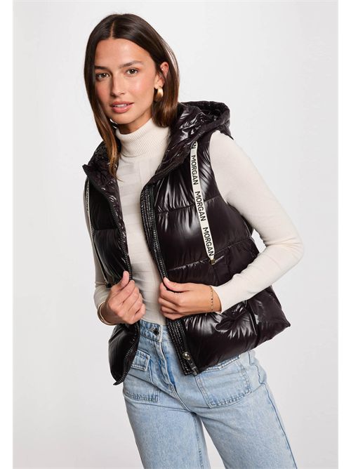 Gilet imbottito donna nero effetto lucido con cappuccio GMODON - TAGLIE FRANCESI MORGAN DE TOI | GMODONNOIR