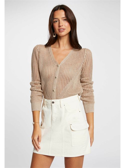 Beige V-neck sweater with buttons and shiny yarn MAGATHE MORGAN DE TOI | MAGATHEJAUNE OR