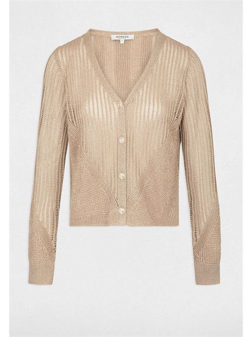 Beige V-neck sweater with buttons and shiny yarn MAGATHE MORGAN DE TOI | MAGATHEJAUNE OR
