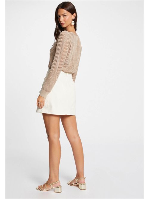 Beige V-neck sweater with buttons and shiny yarn MAGATHE MORGAN DE TOI | MAGATHEJAUNE OR