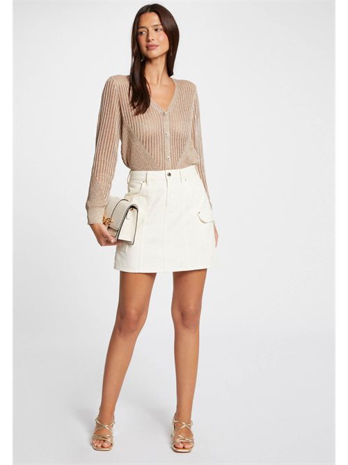 Beige V-neck sweater with buttons and shiny yarn MAGATHE MORGAN DE TOI | MAGATHEJAUNE OR