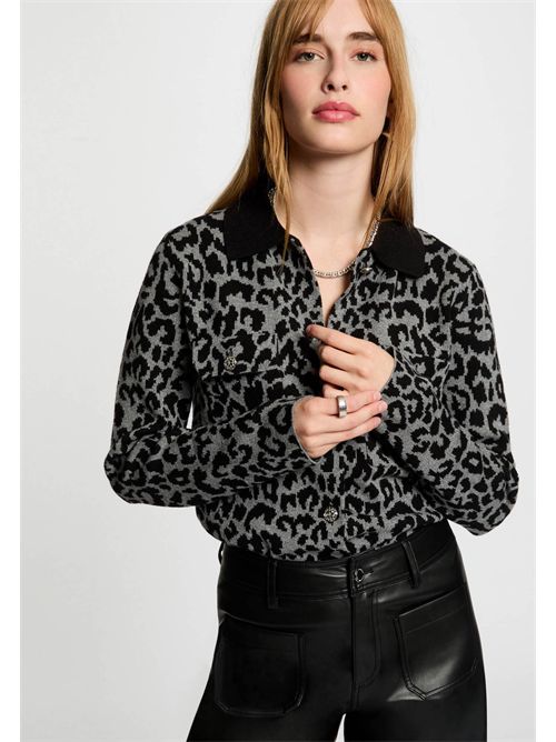 Cardigan with animal print and contrasting collar MBOLEO MORGAN DE TOI | MBOLEOMID-GREY