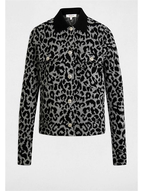 Cardigan with animal print and contrasting collar MBOLEO MORGAN DE TOI | MBOLEOMID-GREY