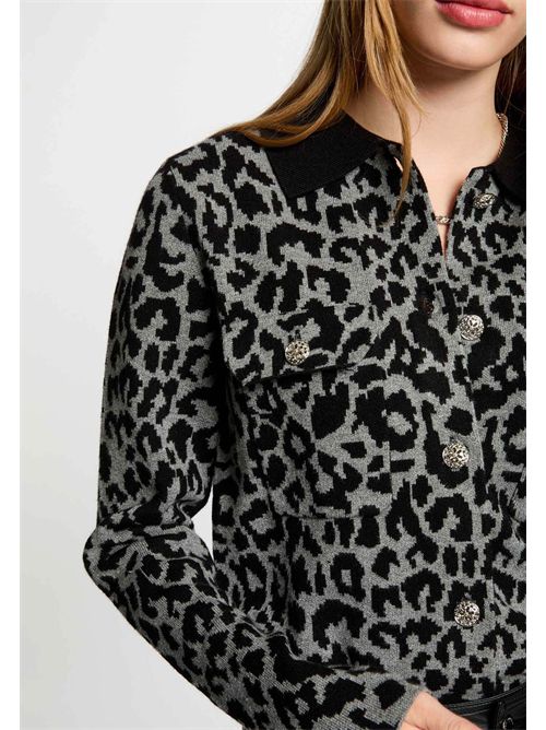 Cardigan with animal print and contrasting collar MBOLEO MORGAN DE TOI | MBOLEOMID-GREY