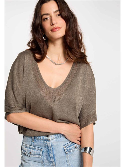 V-neck sweater with shiny yarn MCHRIS MORGAN DE TOI | MCHRISVERT KAKI