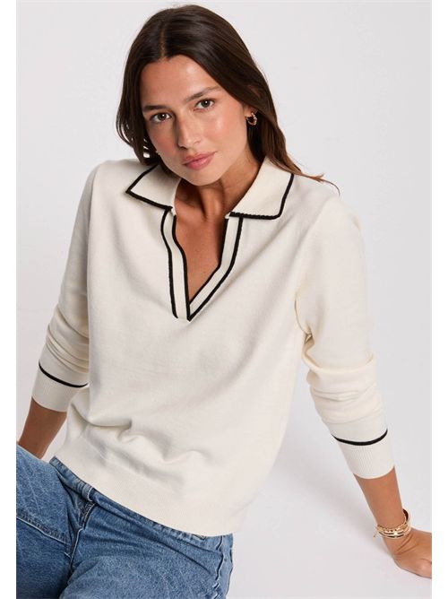 Pullover nero, scollo a V e colletto con profili a contrasto MCOLO MORGAN DE TOI | MCOLOIVOIRE