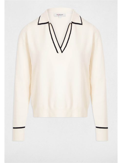 Pullover nero, scollo a V e colletto con profili a contrasto MCOLO MORGAN DE TOI | MCOLOIVOIRE