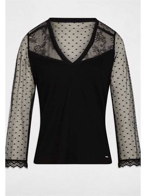 V-neck sweater with transparent tulle details THAISA MORGAN DE TOI | THAISANOIR