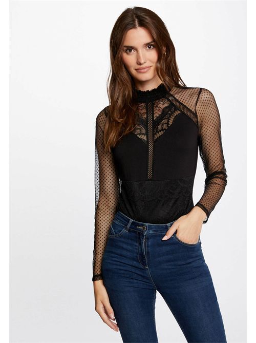 Body nero in pizzo e tulle a maniche lunghe TJULIE MORGAN DE TOI | TJULIENOIR