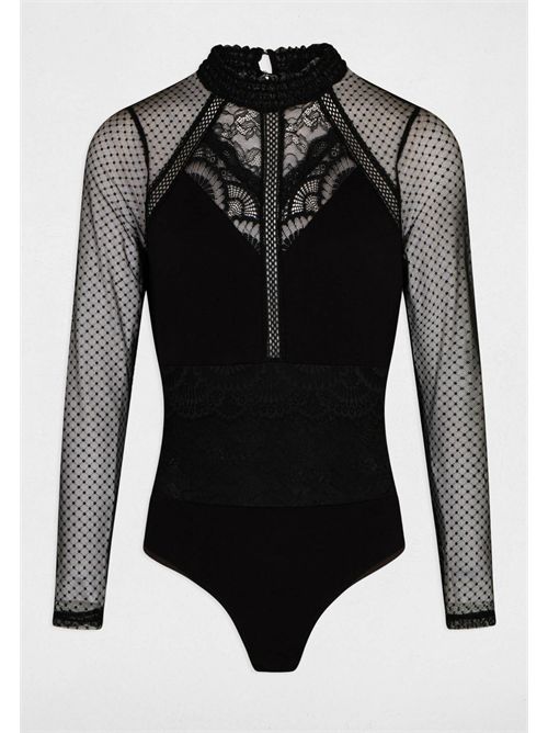 Body nero in pizzo e tulle a maniche lunghe TJULIE MORGAN DE TOI | TJULIENOIR