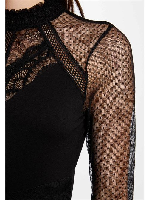 Body nero in pizzo e tulle a maniche lunghe TJULIE MORGAN DE TOI | TJULIENOIR