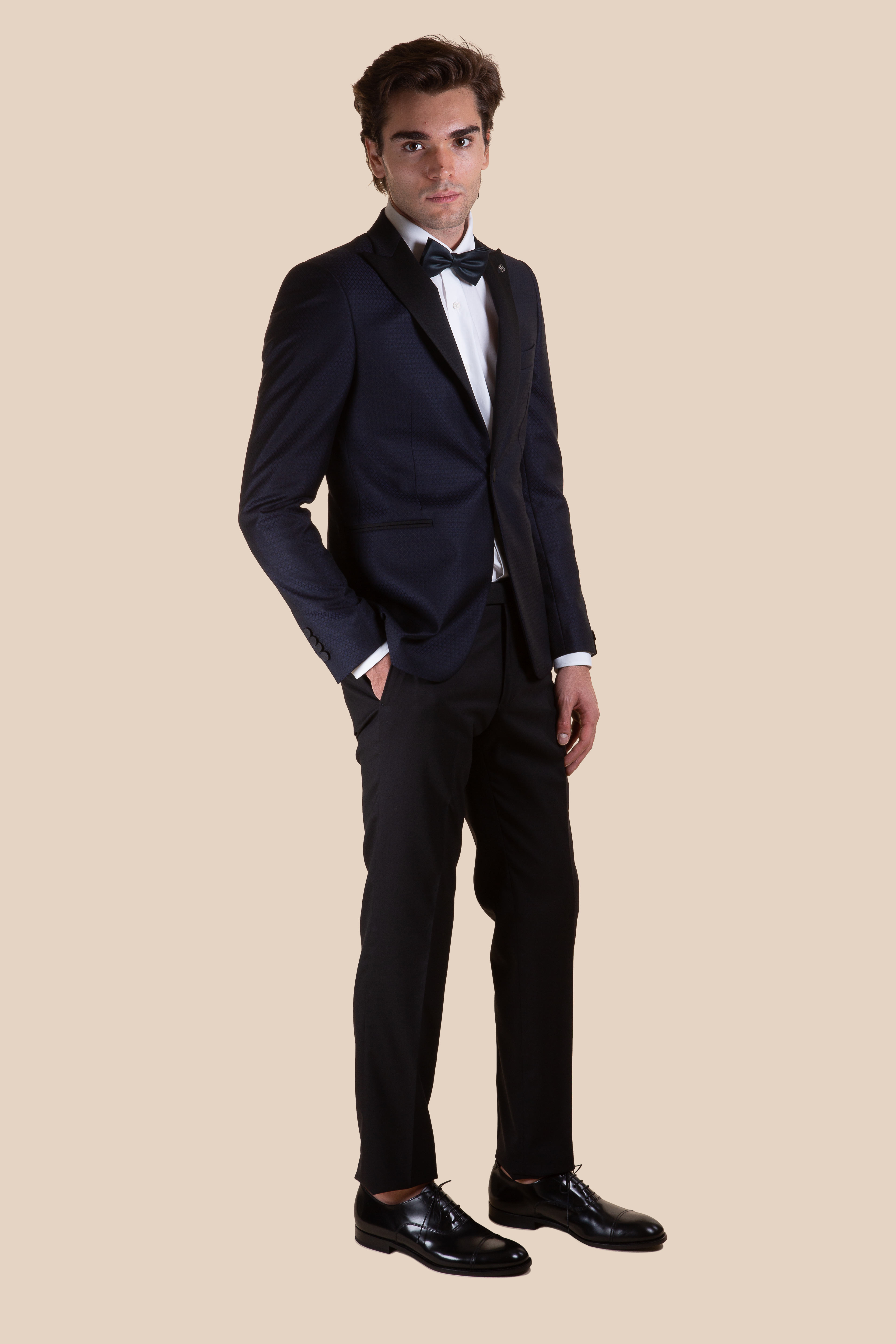 giacca uomo smoking, rever in raso. 100% lana vergine super 100s. -  TAGLIATORE - Nappo Boutique