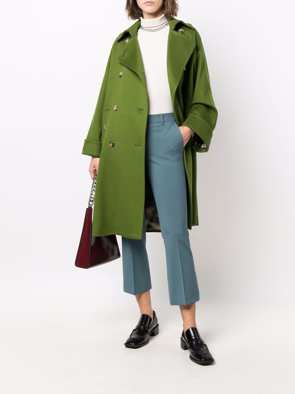 green tailored coat