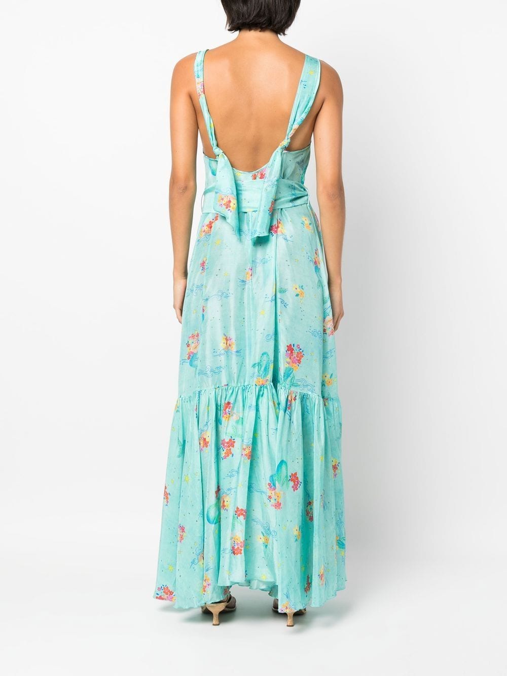 aqua blue sleveless maxi floral-print 