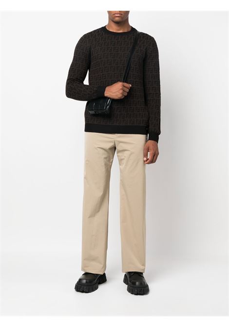 Black and coffee brown virgin wool and cotton FF Fendi jumper FENDI | FZX034-AKFSF0FF6