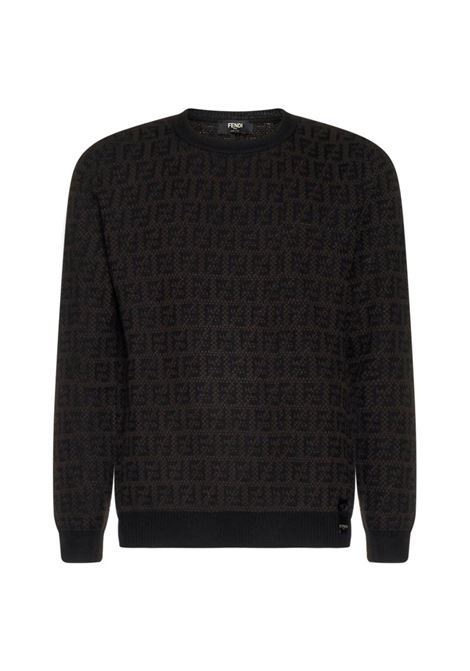 Black and coffee brown virgin wool and cotton FF Fendi jumper FENDI | FZX034-AKFSF0FF6