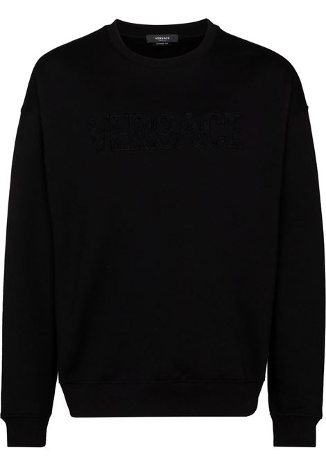 felpa girocollo in cotone nero con logo Versace ricamato VERSACE | 1006502-1A045111B000