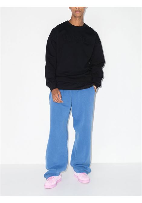 felpa girocollo in cotone nero con logo Versace ricamato VERSACE | 1006502-1A045111B000