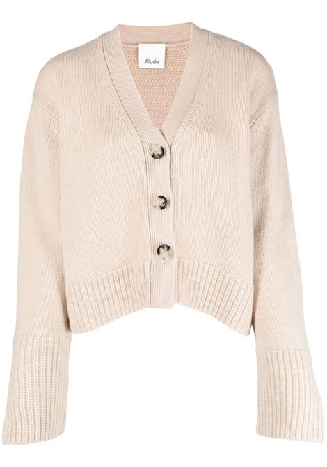beige virgin wool and cashmere V neck cardigan  ALLUDE | 235/1700043