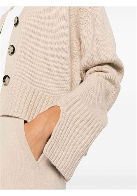 beige virgin wool and cashmere V neck cardigan  ALLUDE | 235/1700043