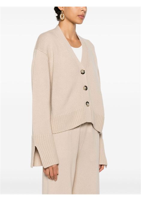 beige virgin wool and cashmere V neck cardigan  ALLUDE | 235/1700043