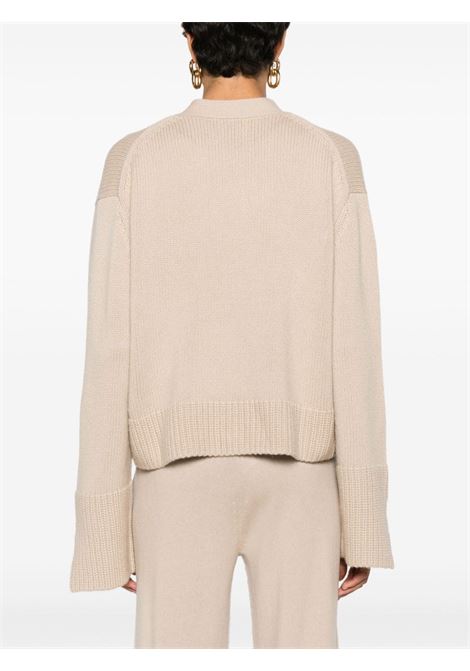 beige virgin wool and cashmere V neck cardigan  ALLUDE | 235/1700043