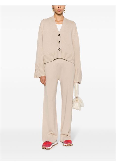 beige virgin wool and cashmere V neck cardigan  ALLUDE | 235/1700043