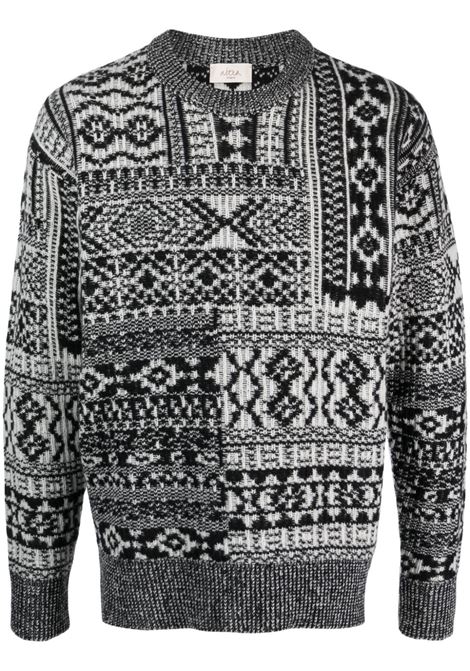 black and dark grey virgin wool fair isle intarsia-knit jumper ALTEA | 236101590