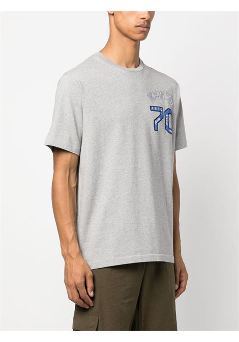 T-shirt grigia in cotone con logo Kenzo ricamato bianco e blu KENZO | FD65TS1294SY94