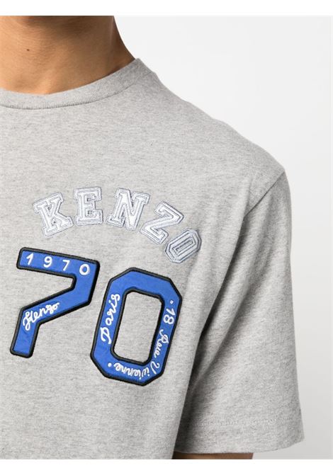 T-shirt grigia in cotone con logo Kenzo ricamato bianco e blu KENZO | FD65TS1294SY94