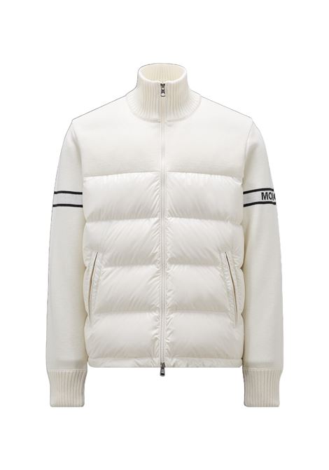 Cardigan bianco in lana con pannelli imbottiti in piuma MONCLER | 9B000-16-M1121034