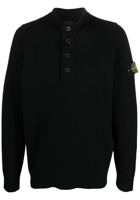 Maglia nera abbottonata in lana con collo alto STONE ISLAND | 7915540A3A0029