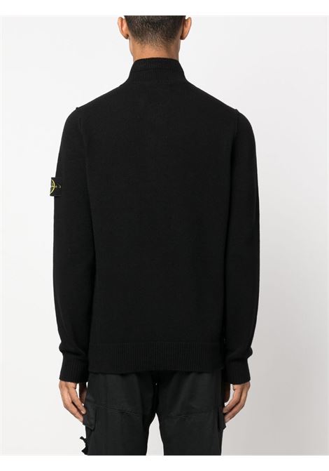 Maglia nera abbottonata in lana con collo alto STONE ISLAND | 7915540A3A0029