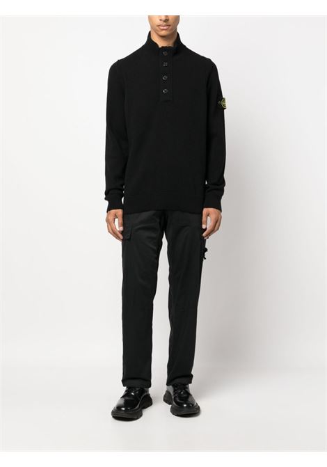 Maglia nera abbottonata in lana con collo alto STONE ISLAND | 7915540A3A0029