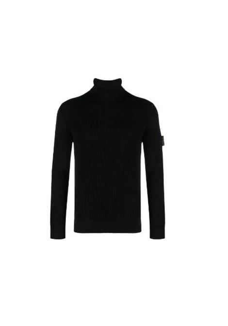 maglione collo alto in lana nera con lavorazione a maglia STONE ISLAND | 7915552C2A0029