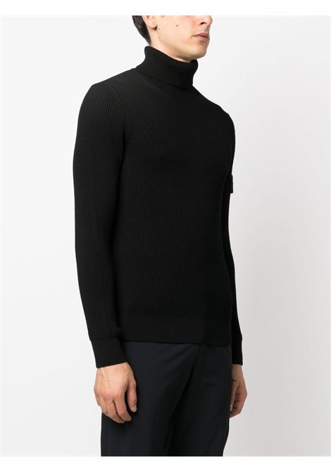 maglione collo alto in lana nera con lavorazione a maglia STONE ISLAND | 7915552C2A0029