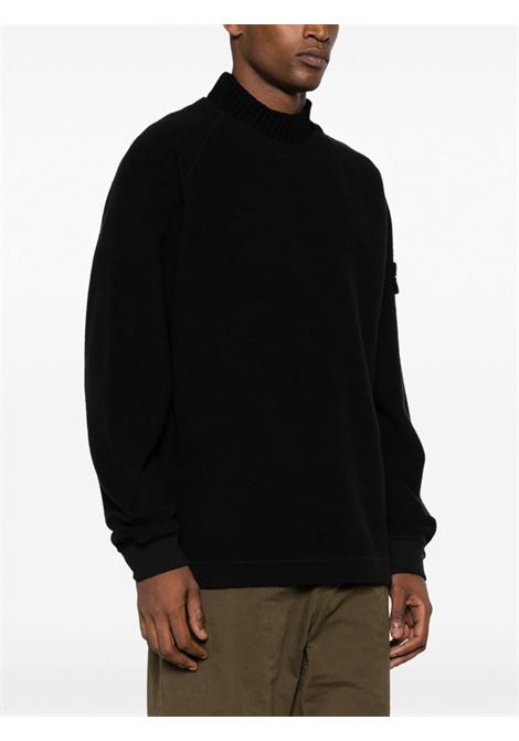 felpa nera a collo alto in lana vergine e cotone con texture jersey STONE ISLAND | 791560954V0029