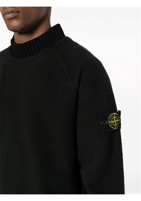 felpa nera a collo alto in lana vergine e cotone con texture jersey STONE ISLAND | 791560954V0029