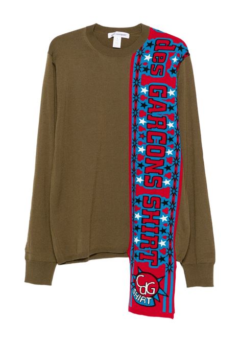 Maglione kaki con applicazione sciarpa COMME DES GARCONS SHIRT | FP-N004-W254