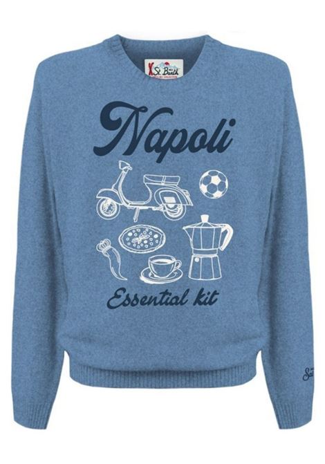 Light blue wool crew neck sweater MC2 | HERON-NAPOLI KIT33 EMB