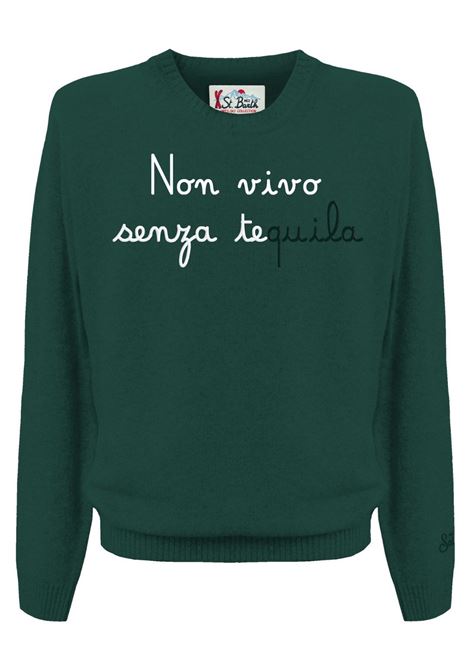 Dark green wool crew neck sweater MC2 | HERON-SENZA TEQUILA51 EMB