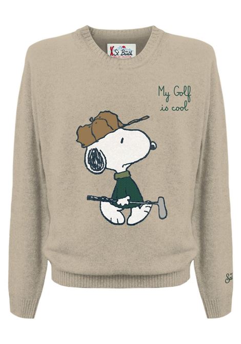 Beige melange wool crew neck sweater MC2 | HERON-SNOOPY GOLF11 PATCH