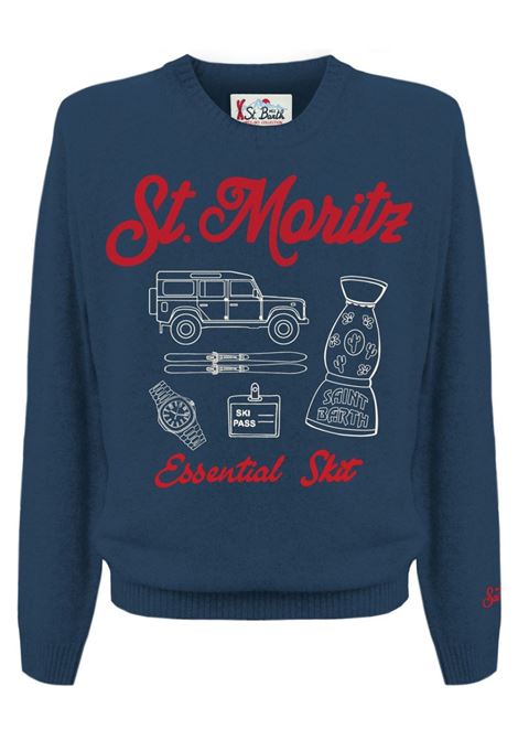 Blue wool crew neck sweater MC2 | HERON-ST MORITZ SKIT61 EMB