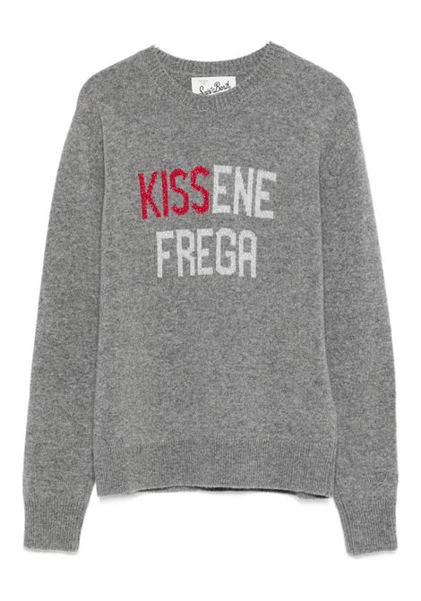 Grey wool sweater with Kiss embroidery MC2 | NEW QUEEN-KISSENE15ML