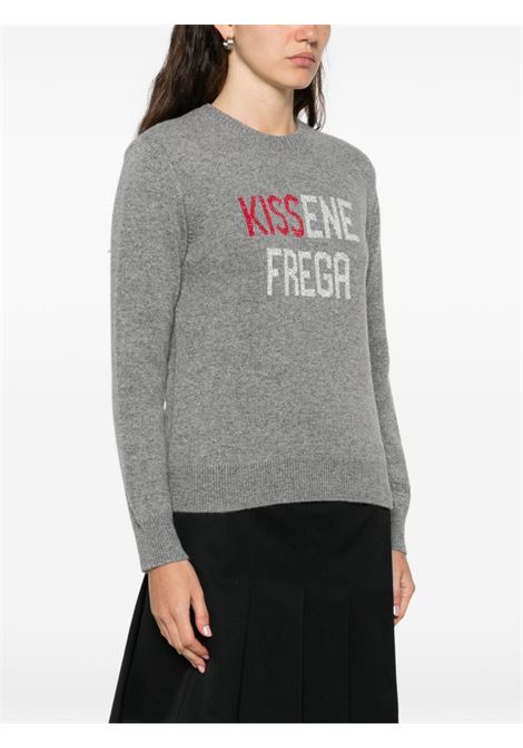 Grey wool sweater with Kiss embroidery MC2 | NEW QUEEN-KISSENE15ML