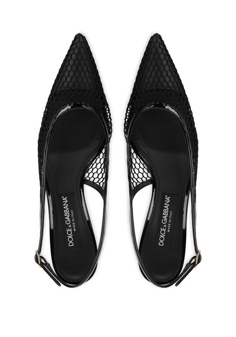 Décolleté a punta in pelle di vitello nera con dettaglio a rete DOLCE & GABBANA | CG0632-AG8838B956