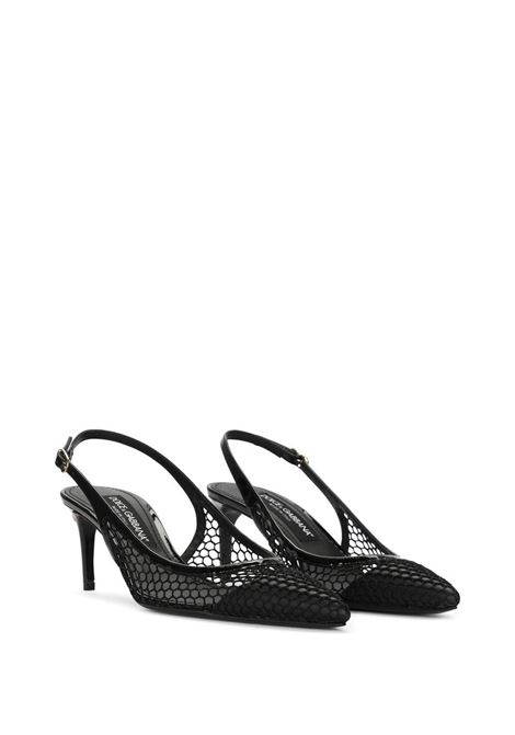 Décolleté a punta in pelle di vitello nera con dettaglio a rete DOLCE & GABBANA | CG0632-AG8838B956